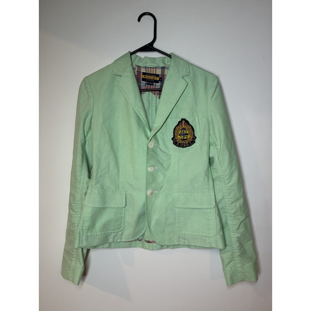 Ralph Lauren Rugby Womens Mint Green Cotton Crest Blazer Jacket Size 2 Preppy